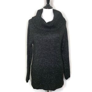 DKNY Chunky Knit Cowl Neck Sweater Womens S‎ Black Long Sleeve Cozy Split Sides